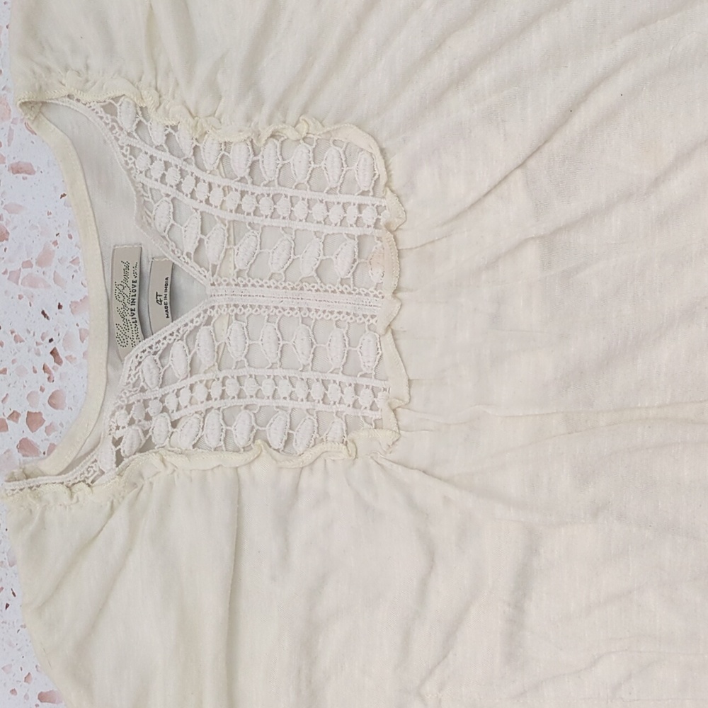 Lucky Brand | Cream Caftan Style Top with Crochet Lace at Neck | 4T